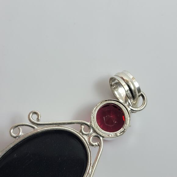 Pink Fire Opal Pendant – With Red Garnet Accents + 20" Sterling Silver Chain - Picture 6 of 10